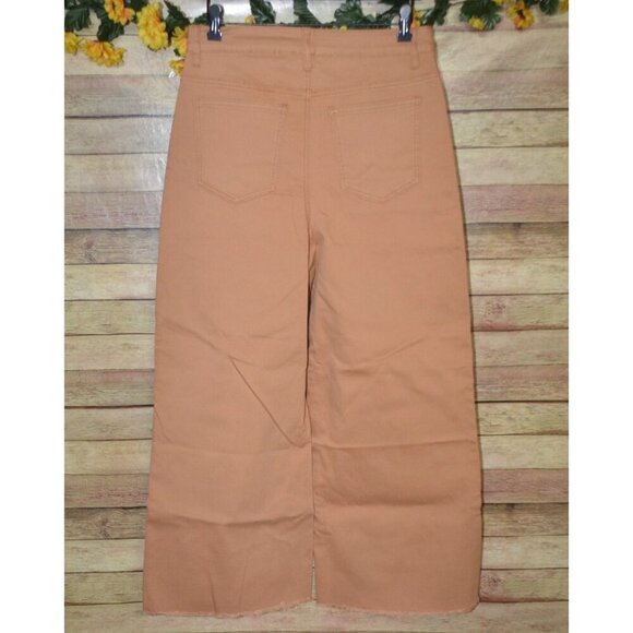 NWT Mud Pie Women's Crawford Wide Leg Jeans Raw Hem Ladies L Brown High Rise - Picture 5 of 11